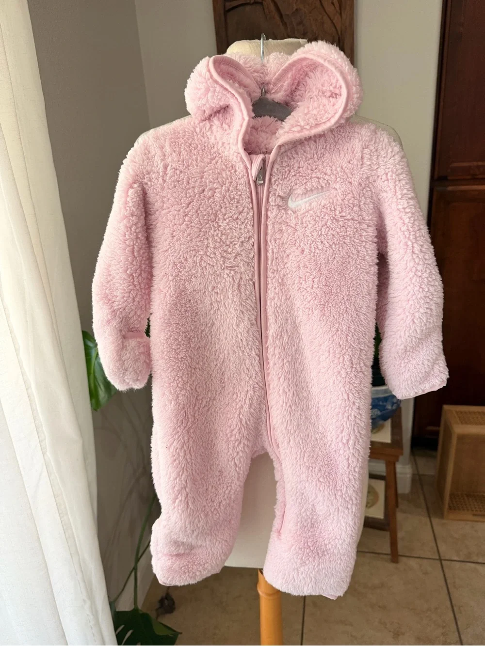 Nike Baby Sherpa Hooded Bunting Snowsuit Pink Fleece 9M One Piece